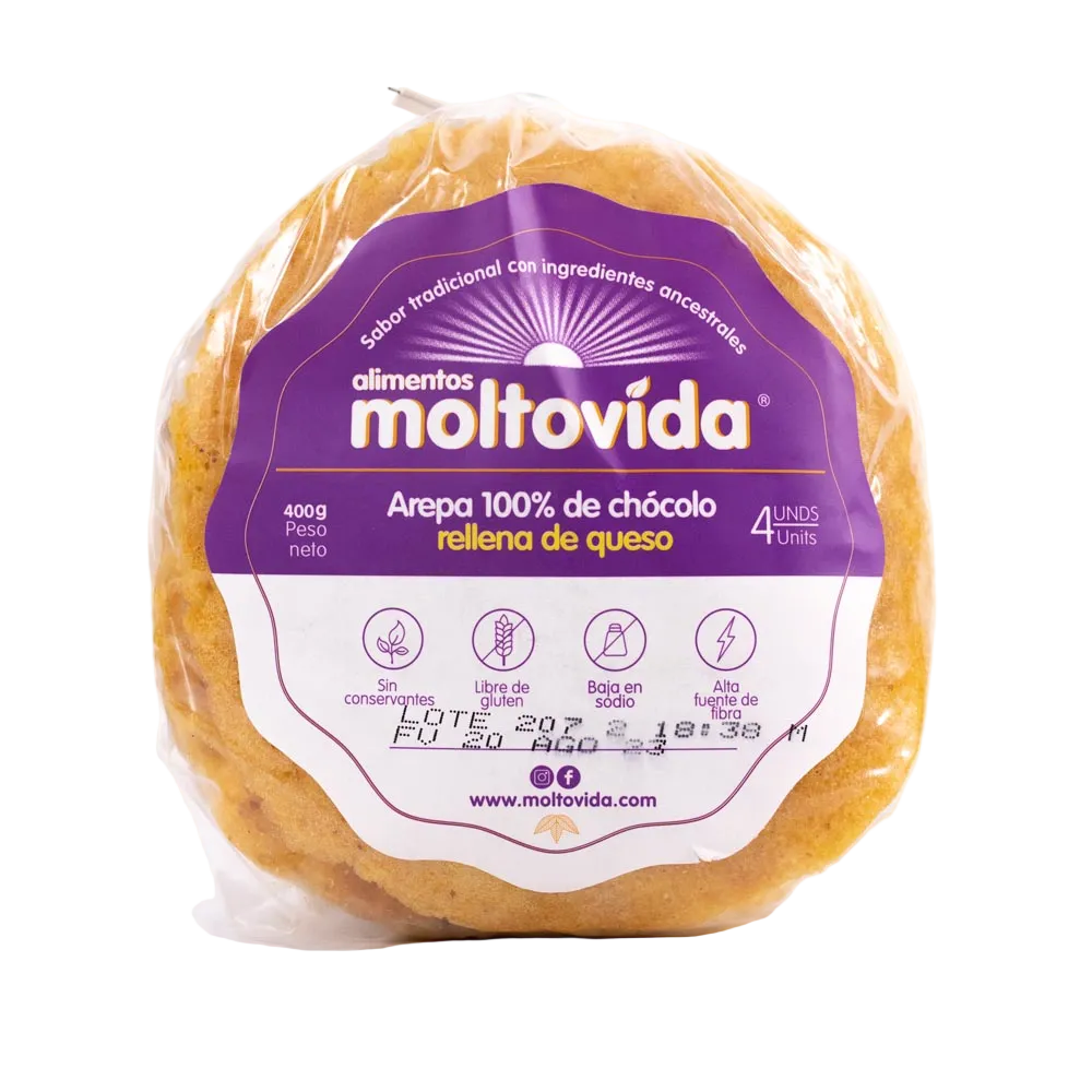 AREPA 100% CHOCOLO RELLENA DE QUESO X 4 UND
